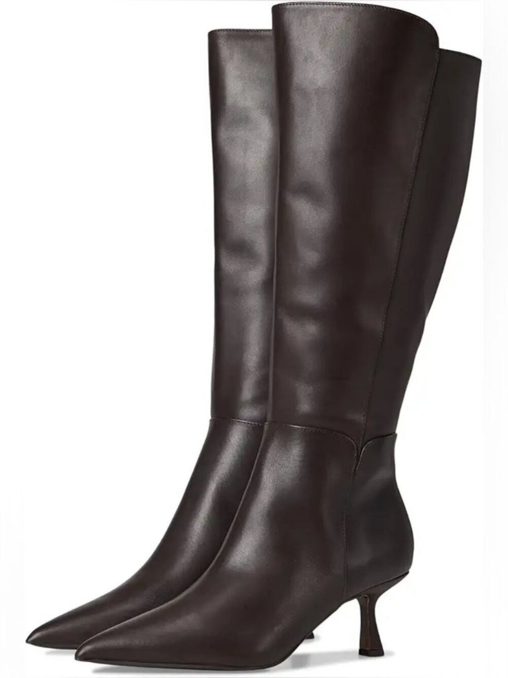 Sam Edelman Dark Brown Pointed Toe Knee-High Leather Heeled Boots